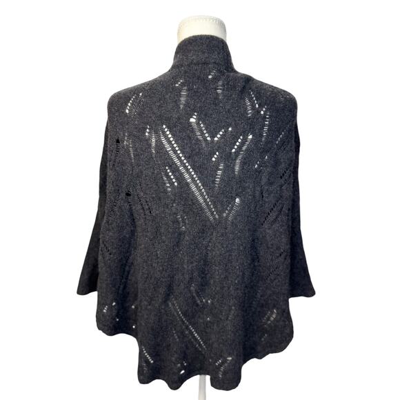 Cashmere Wool Open Knit Cape Cardigan Shawl Women's XS Gray Lagenlook Cozy - Picture 12 of 16